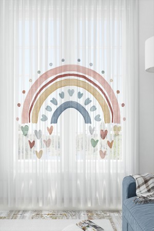 Gökkuşağı Boho Desenli Kız Çocuk Odası Tül Perde 140x260cm
