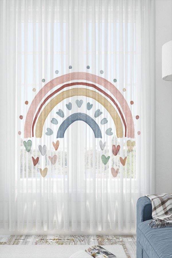 Gökkuşağı Boho Desenli Kız Çocuk Odası Tül Perde 140x260cm Gökkuşağı Boho Desenli Kız Çocuk Odası Tül Perde 140x260cm