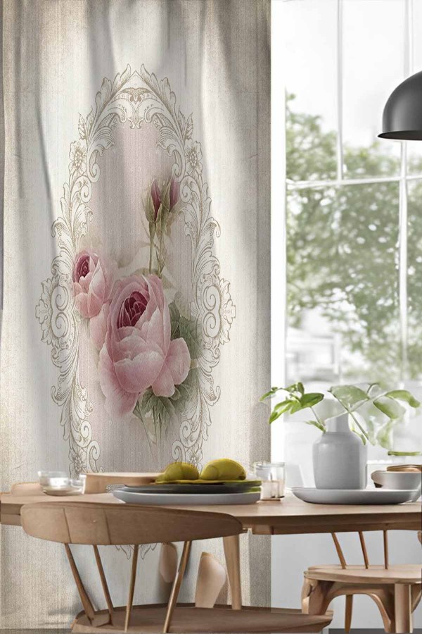 Retro Pembe Gül Çiçekli Desenli Djital Baskılı Yemek Odası Mutfak Fon Perde 140x260cm Retro Pembe Gül Çiçekli Desenli Djital Baskılı Yemek Odası Mutfak Fon Perde 140x260cm