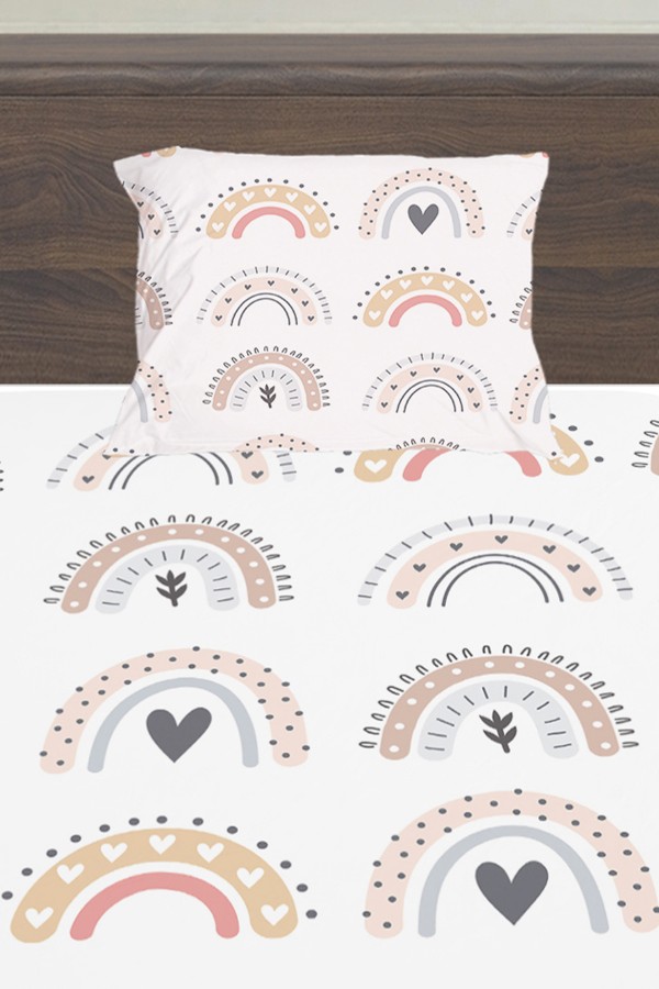 Renkli Boho Gökkuşakları Desenli Kız Çocuk Tek Kişilik Yastıklı Çarşaf Takımı 100x200 cm Renkli Boho Gökkuşakları Desenli Kız Çocuk Tek Kişilik Yastıklı Çarşaf Takımı 100x200 cm