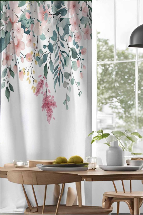 Renkli Pembe Çiçekli Desenli Djital Baskılı Yemek Odası Mutfak Fon Perde 140x260cm Renkli Pembe Çiçekli Desenli Djital Baskılı Yemek Odası Mutfak Fon Perde 140x260cm