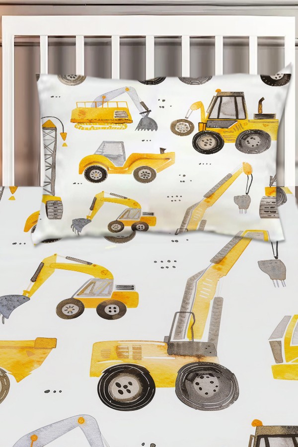 Sarı İş Makineleri Desenli Erkek Çocuk Dekoratif Baskılı Yatak Örtüsü Sarı İş Makineleri Desenli Erkek Çocuk Dekoratif Baskılı Yatak Örtüsü