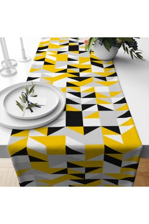 Sarı Siyah Karolar Desenli Baskılı Leke Tutmaz Dertsiz Dekoratif Runner Örtüsü 40x140cm Sarı Siyah Karolar Desenli Baskılı Leke Tutmaz Dertsiz Dekoratif Runner Örtüsü 40x140cm