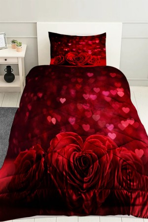 Kırmızı Gül Yaprakları Desenli Tek Kişilik Kapitoneli Yorgan Yastık Kılıflı Kırmızı Gül Yaprakları Desenli Tek Kişilik Kapitoneli Yorgan Yastık Kılıflı