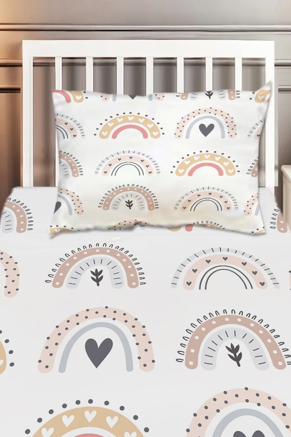 Renkli Boho Gökkuşakları Desenli Kız Çocuk Dekoratif Baskılı Yatak Örtüsü