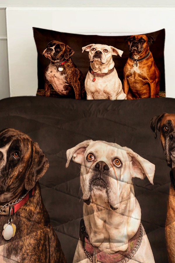 Sevimli Köpekler Desenli Çift Kişilik Kapitoneli Yorgan Yastık Kılıflı