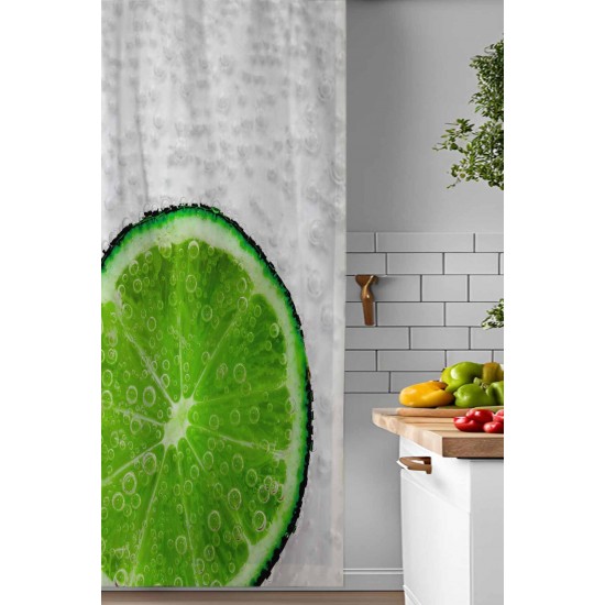 Yeşil Limon Desenli Djital Baskılı Yemek Odası Mutfak Fon Perde 140x260cm