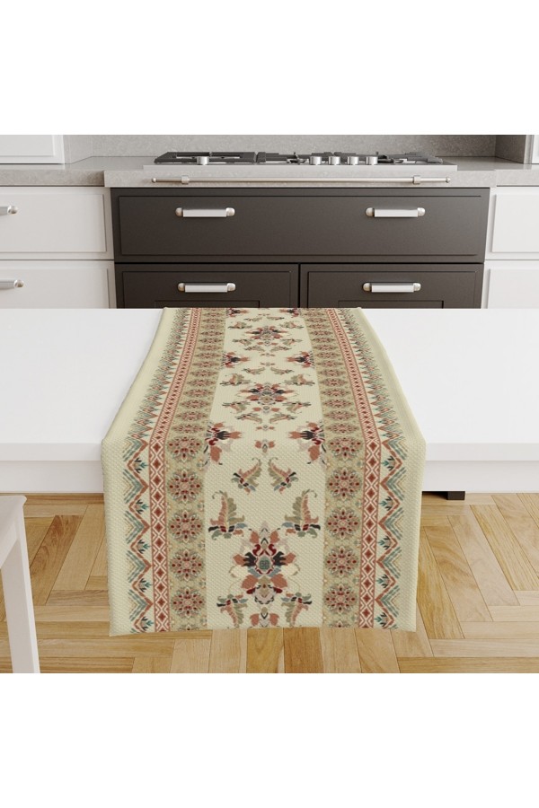 Osmanlı Vintage Desenli Baskılı Leke Tutmaz Dertsiz Dekoratif Runner Örtüsü 40x140cm