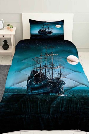 Mavi Dolunay Gemi Desenli Tek Kişilik Kapitoneli Yorgan Yastık Kılıflı Mavi Dolunay Gemi Desenli Tek Kişilik Kapitoneli Yorgan Yastık Kılıflı