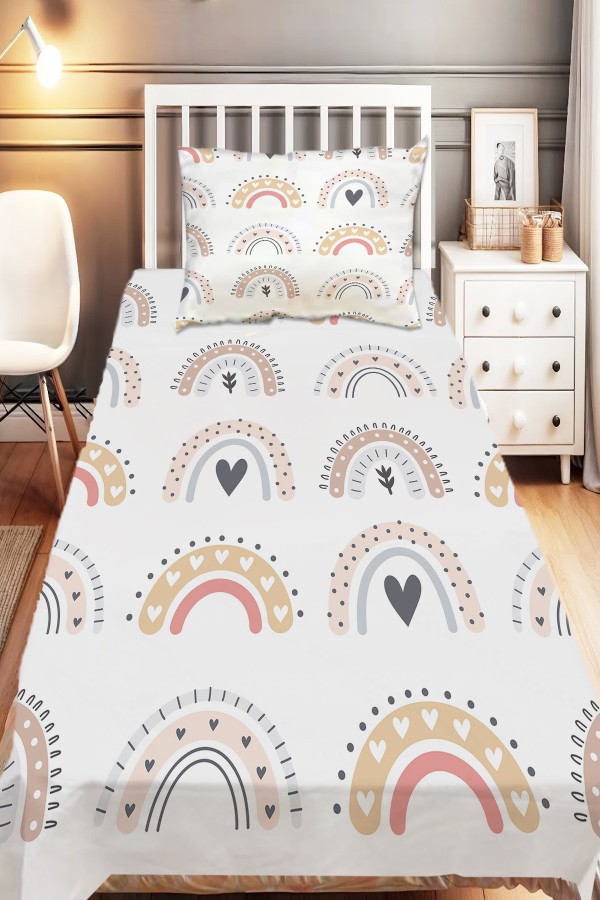 Renkli Boho Gökkuşakları Desenli Kız Çocuk Dekoratif Baskılı Yatak Örtüsü
