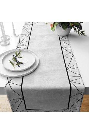 Siyah Gri Çizgili Desenli Baskılı Leke Tutmaz Dertsiz Dekoratif Runner Örtüsü 40x140cm