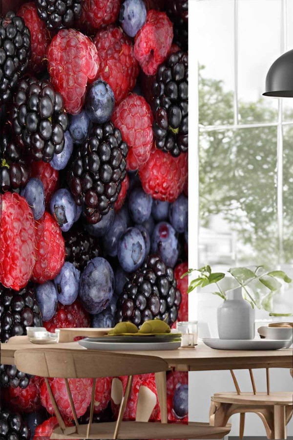 Çilek Böğürtlenler Desenli Djital Baskılı Yemek Odası Mutfak Fon Perde 140x260cm Çilek Böğürtlenler Desenli Djital Baskılı Yemek Odası Mutfak Fon Perde 140x260cm