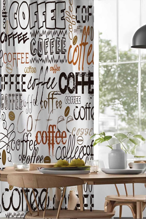 Kahve Yazılar Desenli Djital Baskılı Yemek Odası Mutfak Fon Perde 140x260cm Kahve Yazılar Desenli Djital Baskılı Yemek Odası Mutfak Fon Perde 140x260cm