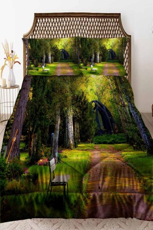 Yeşil Ağaçlar Park Desenli Çift Kişilik Kapitoneli Yorgan Yastık Kılıflı Yeşil Ağaçlar Park Desenli Çift Kişilik Kapitoneli Yorgan Yastık Kılıflı