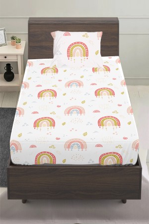 Minimal Gökkuşağı Desenli Kız Çocuk Tek Kişilik Yastıklı Lastikli Çarşaf Takımı 100x200cm