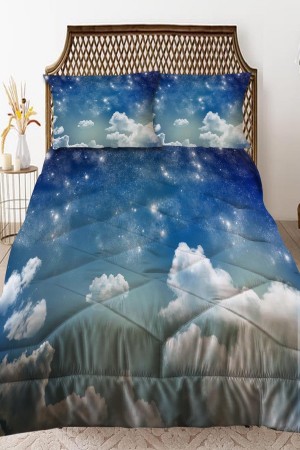 Mavi Beyaz Bulutlar Desenli Çift Kişilik Kapitoneli Yorgan Yastık Kılıflı Mavi Beyaz Bulutlar Desenli Çift Kişilik Kapitoneli Yorgan Yastık Kılıflı