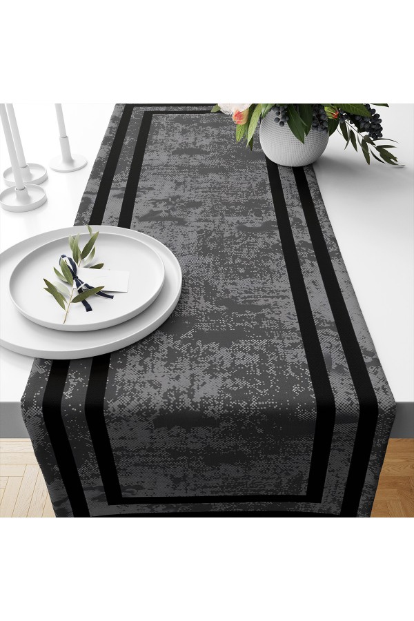 Siyah Gri Çizgi Desenli Baskılı Leke Tutmaz Dertsiz Dekoratif Runner Örtüsü 40x140cm