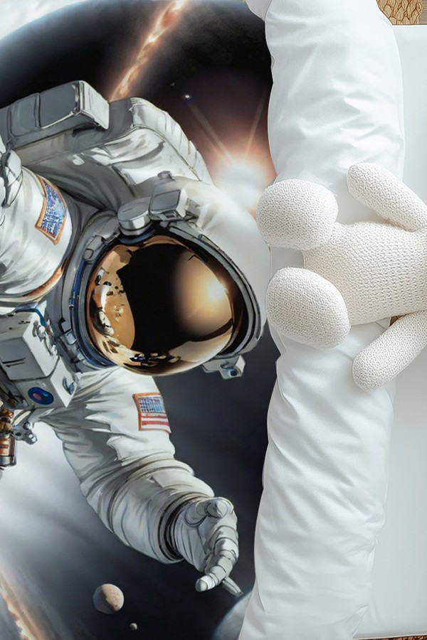 Astronot Kozmonot Desenli Erkek Çocuk Tek Kişilik Nevresim Takımı Yastık Kılıflı