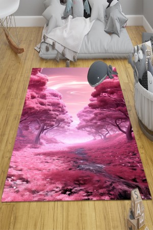 Mor Çiçek Bahçesi Desenli Kıc Çocuk Odası Halısı Kaymaz Taban Yıkanabilir Mor Çiçek Bahçesi Desenli Kıc Çocuk Odası Halısı Kaymaz Taban Yıkanabilir