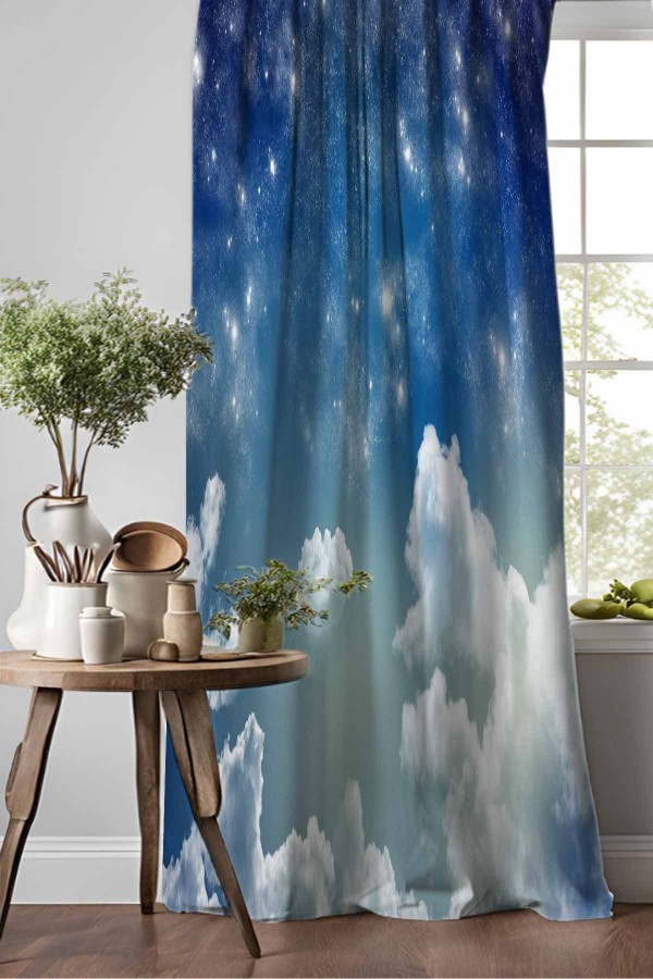 Mavi Beyaz Bulutlar Desenli Djital Baskılı Yemek Odası Mutfak Fon Perde 140x260cm Mavi Beyaz Bulutlar Desenli Djital Baskılı Yemek Odası Mutfak Fon Perde 140x260cm