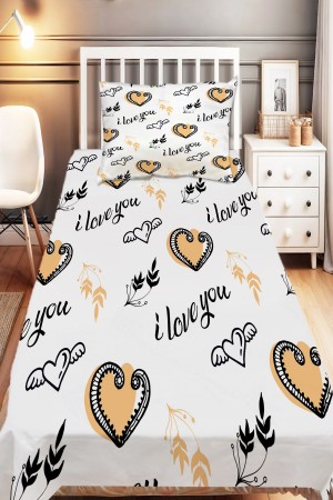 Kalpli Seni Seviyorum Desenli Kız Çocuk Tek Kişilik Dekoratif Yatak Örtüsü Yastık Kılıflı