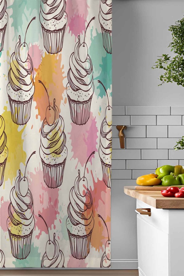 Renkli Cup Kekler Desenli Djital Baskılı Yemek Odası Mutfak Fon Perde 140x260cm Renkli Cup Kekler Desenli Djital Baskılı Yemek Odası Mutfak Fon Perde 140x260cm