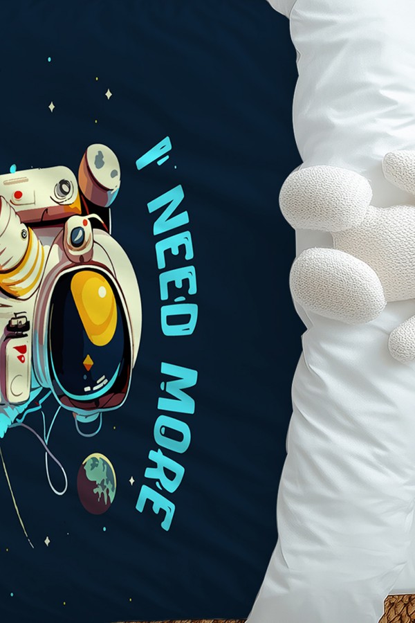 Mavi Astronot Desenli Erkek Çocuk Tek Kişilik Nevresim Takımı Yastık Kılıflı