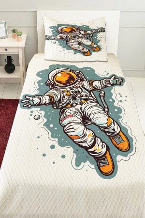 Uzay Astranot Desenli Erkek Çocuk Tek Kişilik Pike Takımı Kapitoneli Yatak Örtüsü