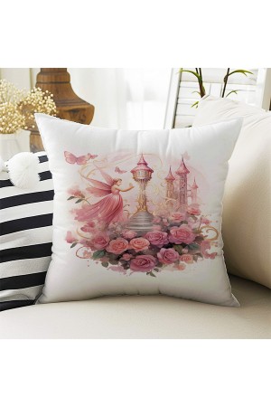 Pembe Perili Çiçekli Desenli Çocuk Dekoratif Çift Taraflı Kırlent Kılıfı 43x43cm