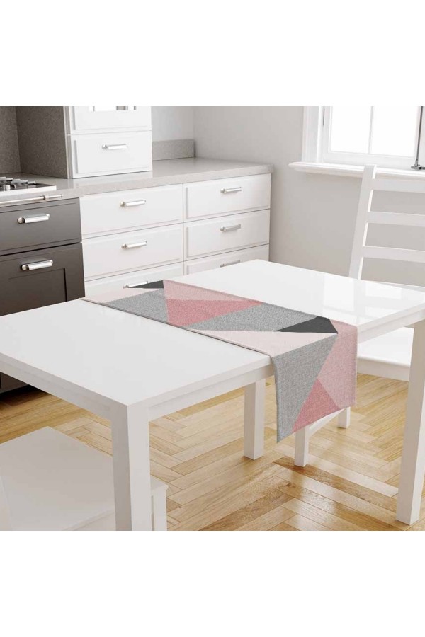 Pembe Gri Desenli Baskılı Leke Tutmaz Dertsiz Dekoratif Runner Örtüsü 40x140cm