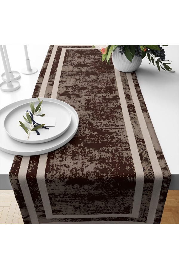 Koyu Kahverengi Çizgili Desenli Baskılı Leke Tutmaz Dertsiz Dekoratif Runner Örtüsü 40x140cm Koyu Kahverengi Çizgili Desenli Baskılı Leke Tutmaz Dertsiz Dekoratif Runner Örtüsü 40x140cm