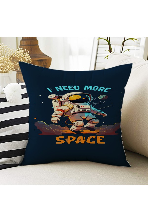 Mavi Astronot Desenli Erkek Çocuk Dekoratif Çift Taraflı Kırlent Kılıfı 43x43cm
