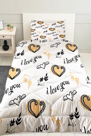 Kalpli Seni Seviyorum Desenli Kız Çocuk Tek Kişilik Kapitoneli Yorgan Yastık Kılıflı