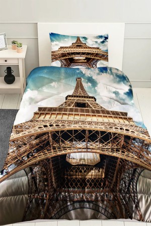 Eyfel Kulesi Paris Desenli Tek Kişilik Kapitoneli Yorgan Yastık Kılıflı Eyfel Kulesi Paris Desenli Tek Kişilik Kapitoneli Yorgan Yastık Kılıflı