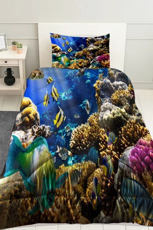 Akvaryum Su Altı Desenli Tek Kişilik Kapitoneli Yorgan Yastık Kılıflı Akvaryum Su Altı Desenli Tek Kişilik Kapitoneli Yorgan Yastık Kılıflı