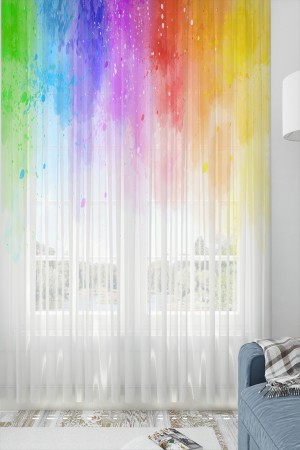 Gökkuşağı Desenli Kız Çocuk Tül Perde Tek Kanat 140x260cm GK