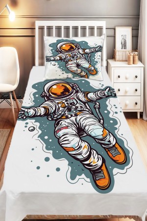 Uzay Astranot Desenli Erkek Çocuk Tek Kişilik Dekoratif Yatak Örtüsü Yastık Kılıflı