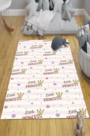 Prenses Yazılı Pembe Desenli Kız Çocuk Odası Halısı Kaymaz Taban Yıkanabilir