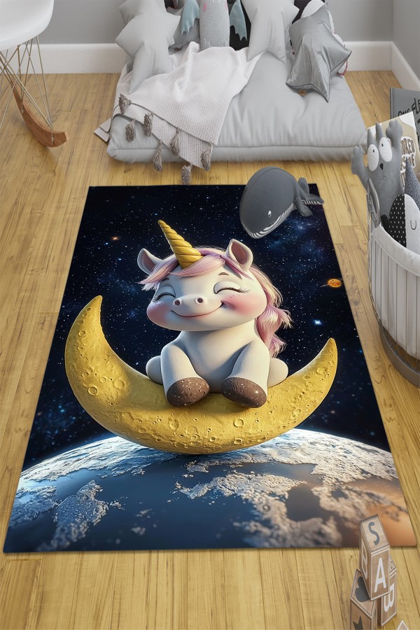 Ayda Oturan Unicorn Desenli Kız Çocuk Odası Halısı Kaymaz Taban Yıkanabilir Ayda Oturan Unicorn Desenli Kız Çocuk Odası Halısı Kaymaz Taban Yıkanabilir