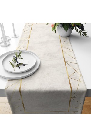 Sarı Gri Çizgili Desenli Baskılı Leke Tutmaz Dertsiz Dekoratif Runner Örtüsü 40x140cm