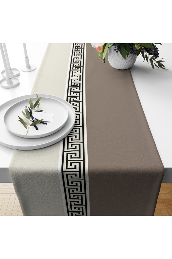 Kahverengi Kilit Desenli Baskılı Leke Tutmaz Dertsiz Dekoratif Runner Örtüsü 40x140cm