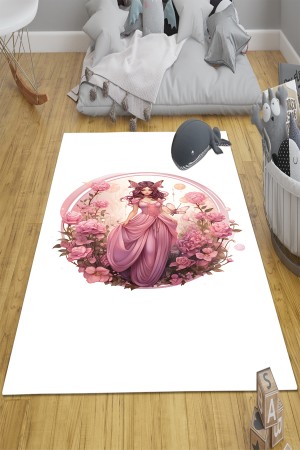 Pembe Prenses Perili Desenli Kız Çocuk Odası Halısı Kaymaz Taban Yıkanabilir