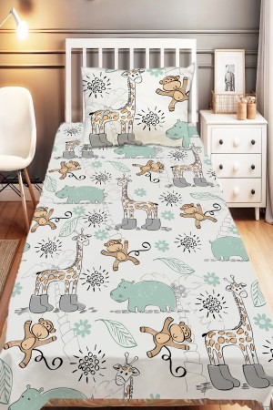 Orman Hayvanları Desenli Erkek Çocuk Tek Kişilik Dekoratif Yatak Örtüsü Yastık Kılıflı