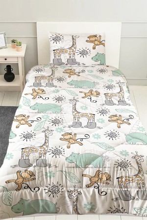 Orman Hayvanları Desenli Erkek Çocuk Tek Kişilik Kapitoneli Yorgan Yastık Kılıflı