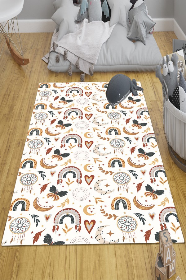 Boho Gökkuşağı Desenli Kız Çocuk Odası Halısı Kaymaz Taban Yıkanabilir Boho Gökkuşağı Desenli Kız Çocuk Odası Halısı Kaymaz Taban Yıkanabilir