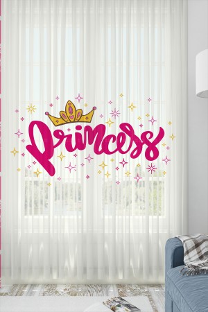 Prenses Taçlı Desenli Kız Çocuk Tül Perde Tek Kanat 140x260cm