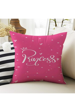 Pembe Beyaz Prenses Yazılı Desenli Kız Çocuk Dekoratif Çift Taraflı Kırlent Kılıfı 43x43cm