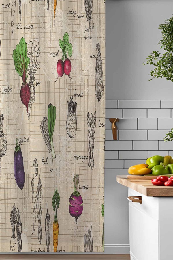 Sebzeler Desenli Djital Baskılı Yemek Odası Mutfak Fon Perde 140x260cm Sebzeler Desenli Djital Baskılı Yemek Odası Mutfak Fon Perde 140x260cm