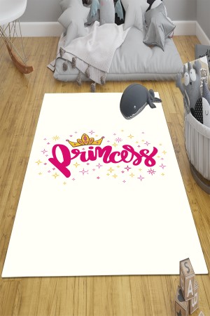 Prenses Taçlı Desenli Kız Çocuk Odası Halısı Kaymaz Taban Yıkanabilir
