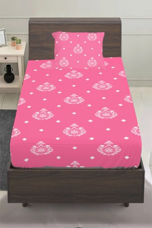 Pembe Beyaz Retro Desenli Kız Çocuk Tek Kişilik Yastıklı Lastikli Çarşaf Takımı 100x200cm